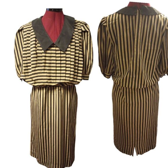 secretary style mid length dress with puffy sleeves - Picture 1 of 9